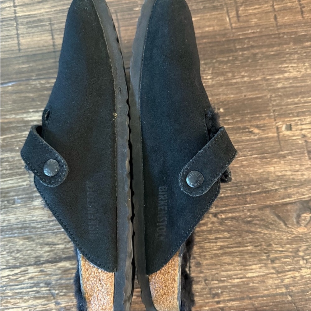 Black Suede Shearling-Lined Clogs - image 8